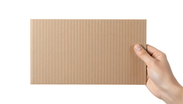 Holding Cardboard: A hand holding a piece of corrugated cardboard, perfect for packaging or design projects.