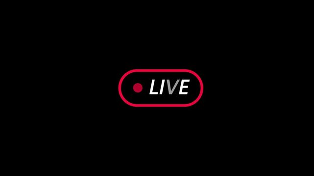 Live streaming broadcast indicator icon for online video content and real time events on dark screen