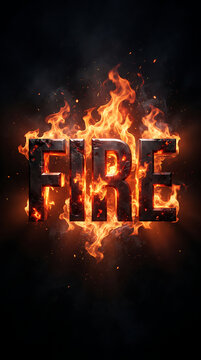 The word fire written in bold capital letters engulfed in fierce flames with flames typography burning letters hot fire blazing flames fire effect flaming text fiery word glowing embers