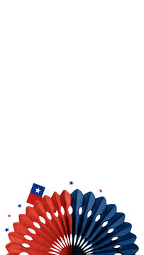 Red and blue paper fan with chilean flag for national holiday celebration, transparent background