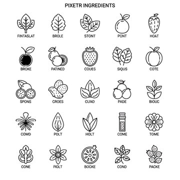 Set of black and white ingredient icons for food and cooking, perfect for recipes and culinary designs