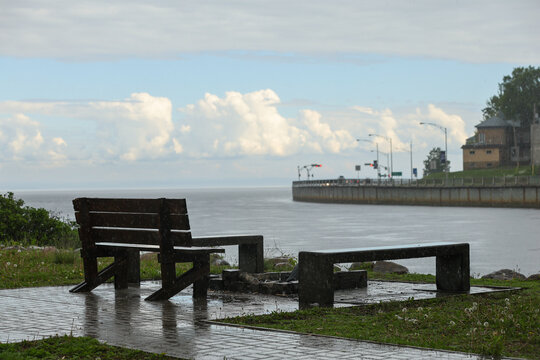bench and water view 
