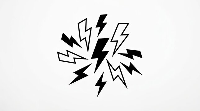 Collection of stylized lightning bolt flash icons.