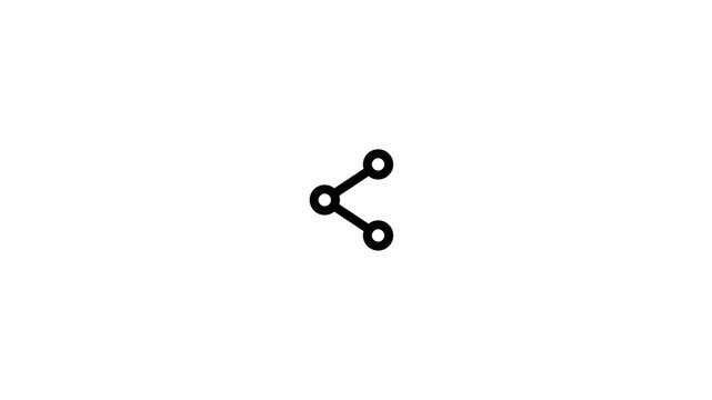 Minimalist black share icon drawing animation on white background representing digital connectivity and networking.
