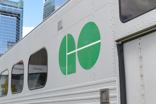 GO Transit car No. 104, a Hawker-Siddeley RTC-85SP/D cab car built in 1967 at the Hawker-Siddeley plant in Thunder Bay, at Roundhouse Park, Toronto