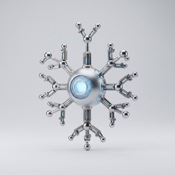 Complex AI neural processing core snowflake design isolated on studio background