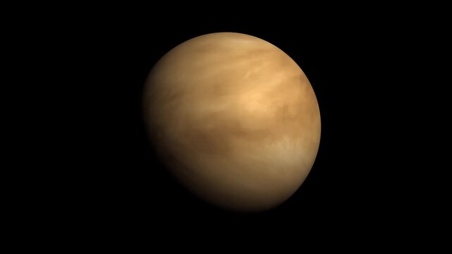 Zoom in Venus planet rotating in deep space, realistic astronomical view of the solar system.