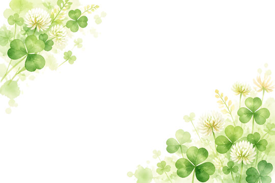 Two diagonally opposite corner sprays of clover, one nestled in the upper left corner and