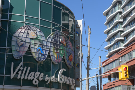 exterior of The Village by the Grange (food court at 109 McCaul St, OCAD MCC Annex Building) and Artistry Condos (280 Dundas St W), Toronto