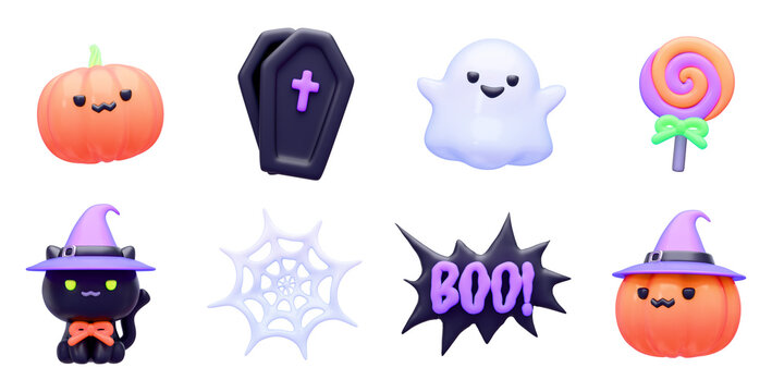Cute Halloween 3D Icon Collection - Cute Halloween Character Set 1 - Transparent 3D PNG Elements