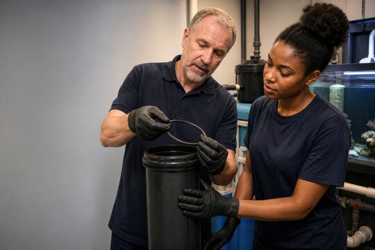 Aquarium Life Support Maintenance Technician Filter Apprentice Worker During Service