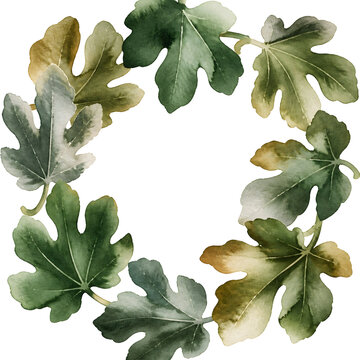 A circular wreath of broad lobed fig leaves, large sculptural leaves overlapping loosely