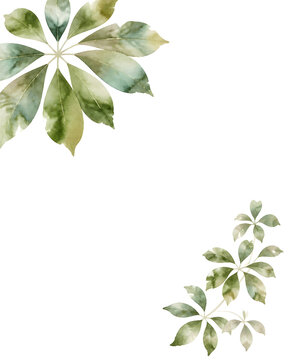Two diagonally opposite corner ornaments of aralia foliage, one broad fan-shaped palmate