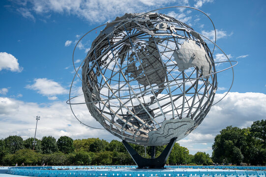 Forest Hills, New York, USA - August 25, 2026: The Unisphere from the 1964 New York World's Fair.