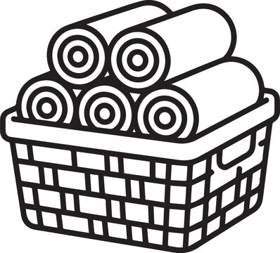 Spa towels in basket icon black and white vector isolated