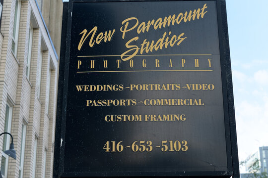 sign outside New Paramount Studios, a photography studio, located at 837 St Clair Av W, Toronto
