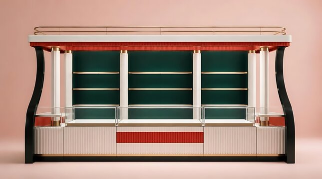 Vintage wooden shop display counter showcase cabinet.