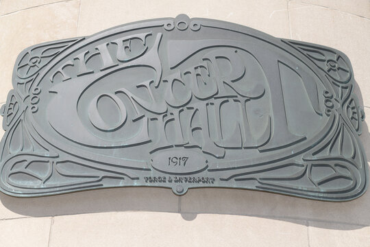 close-up of metal relief sign outside The Concert Hall, an event venue, located at 888 Yonge St, Toronto