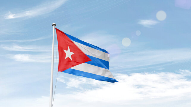 Cuba national flag waving in sky.