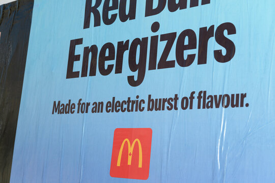 wheatpaste poster for McDonald's Canada, Red Bull Energizers beverages, Toronto