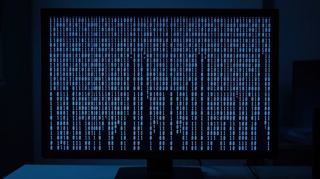 Abstract Digital Code on Computer Screen Representing Data and Technology Concepts