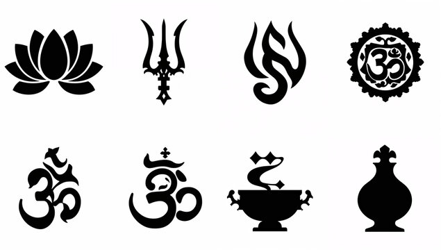 Set of black silhouette symbols related to spirituality and eastern religion with silhouette spirituality religion trishula buddhist meditation collection spiritual elements abstract