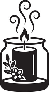 Aromatherapy Scented Candle in Glass Jar with Floral Elements for Spa Relaxation Vector Illustration