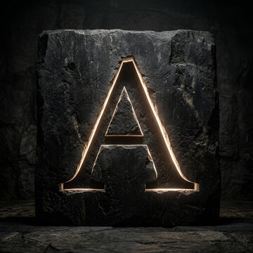 Illuminated Letter A Carved in Ancient Stone
