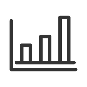 Bar chart icon vector, growing business graph linear symbol isolated on white background. Minimalist bar graph line icon for finance, analytics, sales growth, and success concept.