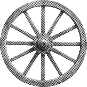 Vintage wagon wheel silhouette against a white background