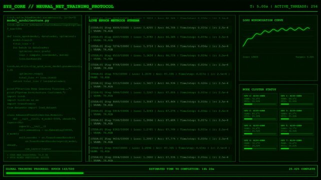 Neural Network Training GPU Cluster Code Animation.