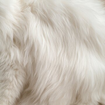A close-up textured view of soft, fluffy, white, shaggy, animal fur