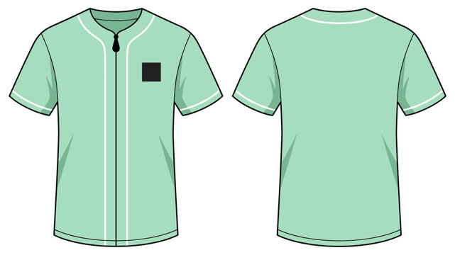 Mint green jersey shortsleeve shirt (baseball uniform shirt) template with chest patch vector illustration