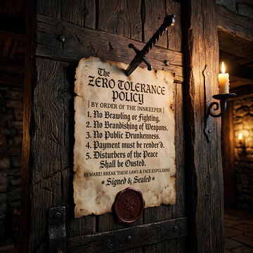 Medieval Inn Policy Signed and Sealed with Sword and Candlelight