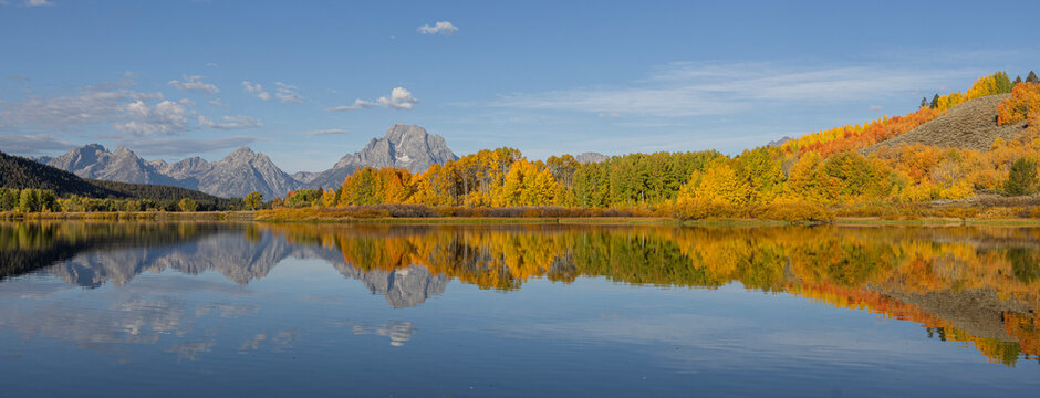 Scenic Autumn  Landscape Reflection at Oxbow Bend in Grand Teton National Park Wyoming