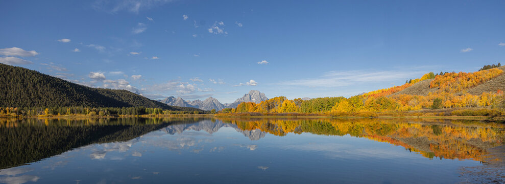 Scenic Autumn  Landscape Reflection at Oxbow Bend in Grand Teton National Park Wyoming