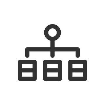 Server network line icon vector, database hierarchy structure symbol isolated on white background. Minimalist sitemap line icon for data center, cloud architecture, system organization, and connection