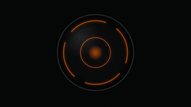 Futuristic orange HUD circular interface UI element glowing on black background