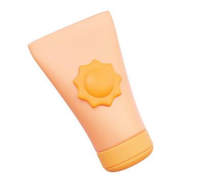 Product skincare adventure sun protection isolated on transparent png background. Orange sunscreen icon package cosmetic beauty cartoon style. 3d render illustration