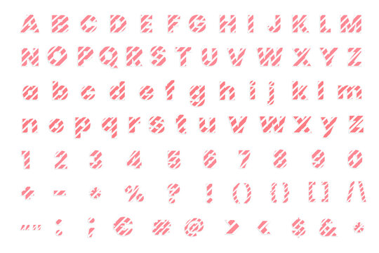Candy cane alphabet number png set striped letters and characters