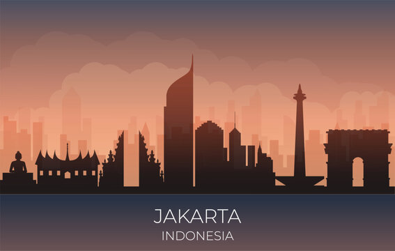 Jakarta Indonesia City Skyline Vector Illustration with Famous Landmarks Banner. Background Design with Monas National Monument