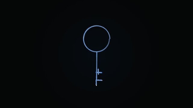 Digital glowing blue key symbol against a dark background