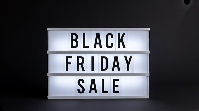 Black friday sale announcement in a bright lightbox on a dark background