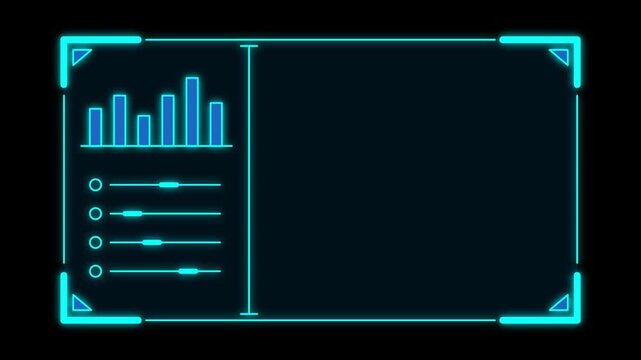 Animated Futuristic HUD Data Analytics Frame with Glowing Blue Neon Charts for Tech Statistics Display