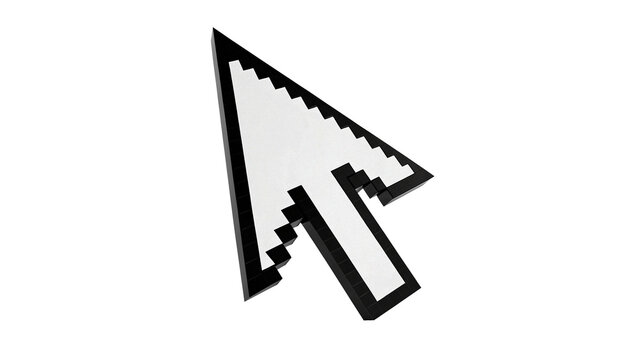 Classic white pixel computer mouse cursor arrow isolated on transparent background digital graphic interface element