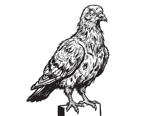 Fototapeta premium Vintage sketched pigeon illustration. Hand drawn dove, animal drawing, ornate pen and ink sketch in monochrome style for creative design and print projects.