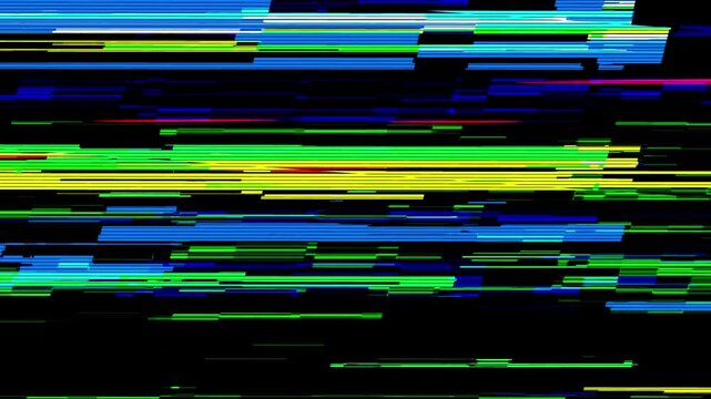 Vibrant digital glitch overlay with horizontal flickering lines and noise effect on black background