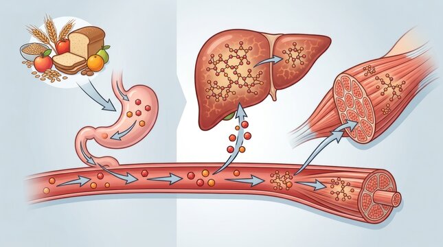 Glycogen Metabolism Illustration: An educational diagram illustrates the complex process of glycogen metabolism.