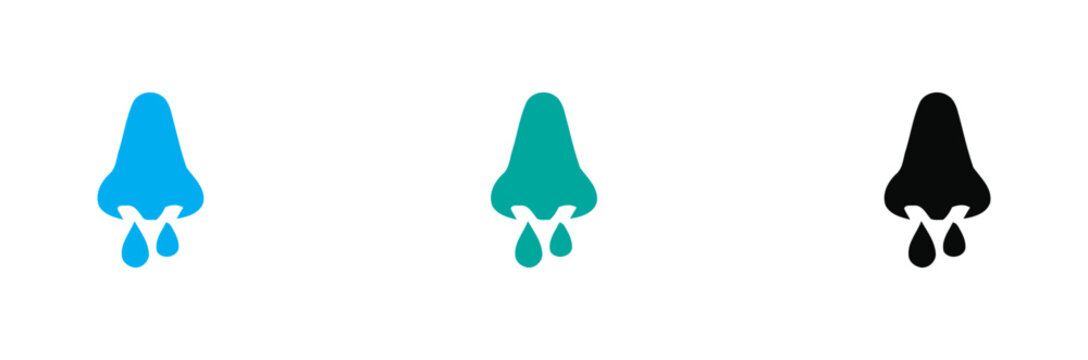 Runny Nose Nasal Drops Icon  Allergy Cold Flu Sickness Symptom Health Medical Mucus Glyph Colored  Set Collection Vector Illustration Graphic Design Element UI EPS SVG PNG .