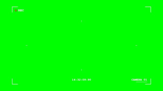 Professional camera recording viewfinder interface overlay with timecode and focus brackets on chroma key green screen background